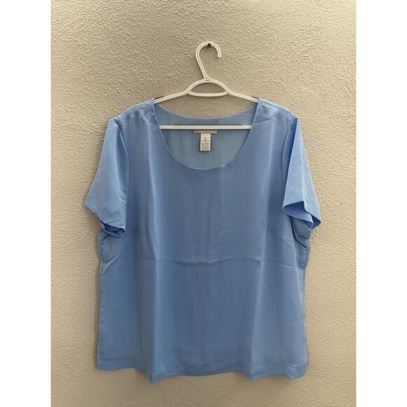 Drapers & Damons Womens Blouse Size XL Blue Short Sleeve Lined - Picture 1 of 12